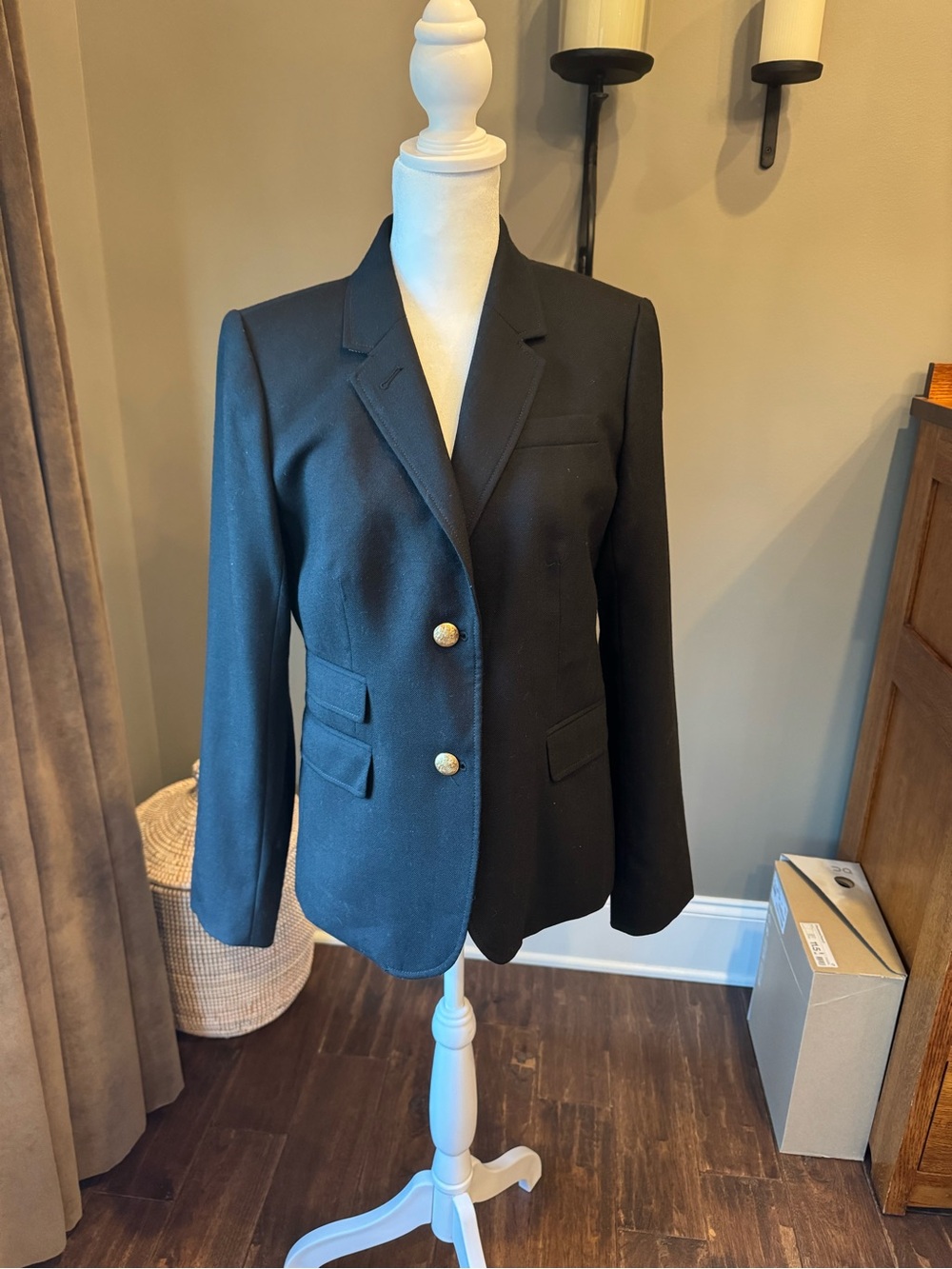 J.Crew Schoolboy Blazer Black Gold Buttons Striped Lining Size 6
